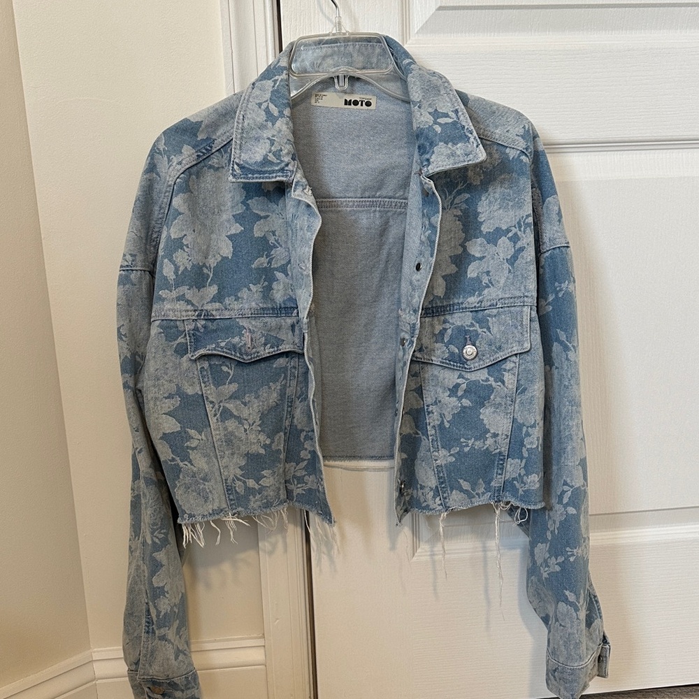 Topshop Blue Floral Denim Jacket